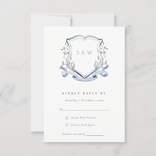 Elegant Blue Wildflower Crest Wedding Details RSVP Card