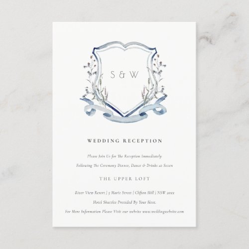 Elegant Blue Wildflower Crest Wedding Reception Enclosure Card