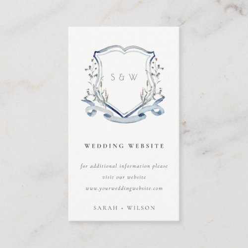 Elegant Blue Wildflower Crest Wedding Website Enclosure Card