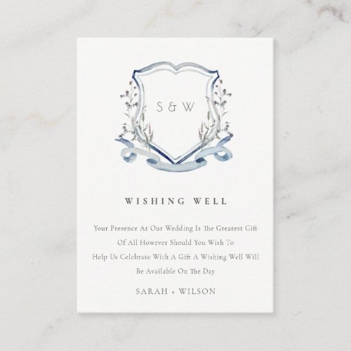Elegant Blue Wildflower Crest Wedding Wishing Well Enclosure Card