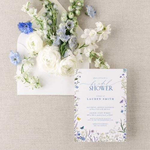Elegant Blue Wildflower Floral Bridal Shower Invitation