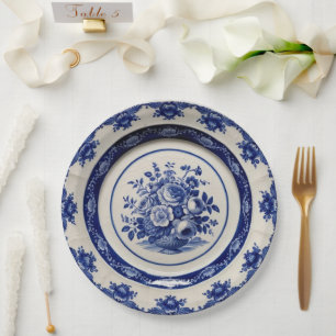 Elegant Blue wildflower Floral Ceramic Wedding Paper Plates