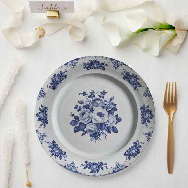 Elegant Blue wildflower Floral Ceramic Wedding Paper Plates (Wedding)