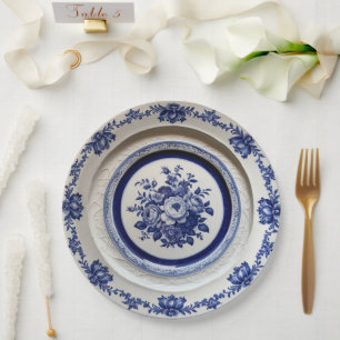 Elegant Blue wildflower Floral Ceramic Wedding Paper Plates