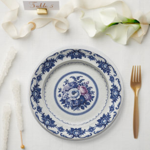 Elegant Blue wildflower Floral Ceramic Wedding Paper Plates