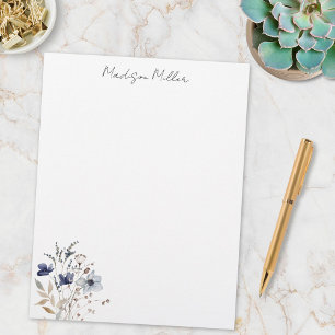 Elegant Blue Wildflower Personalized Name Floral Letterhead