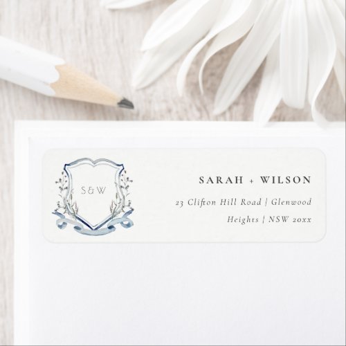 Elegant Blue Wildflower Watercolor Crest Address Label