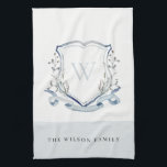 Elegant Blue Wildflower Watercolor Monogram Crest  Kitchen Towel<br><div class="desc">Pastel Wildflower watercolor Collection- it's an elegant watercolor Illustration of blue aqua watercolor delicate wildflowers with a modern minimal touch. Perfect for your modern floral wedding & parties. It’s very easy to customize,  with your personal details. If you need any other matching product or customization,  kindly message via Zazzle.</div>