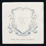 Elegant Blue Wildflower Watercolor Monogram Crest Stone Coaster<br><div class="desc">Pastel Wildflower watercolor Collection- it's an elegant watercolor Illustration of blue aqua watercolor delicate wildflowers with a modern minimal touch. Perfect for your modern floral wedding & parties. It’s very easy to customize,  with your personal details. If you need any other matching product or customization,  kindly message via Zazzle.</div>