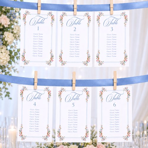 Elegant Blue Wildflower Wedding Seating Chart Table Number