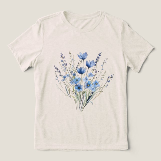 Elegant Blue Wildflowers Tri-Blend Shirt (Design Front)