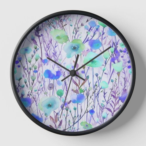 Elegant blue wildflowers watercolor clock