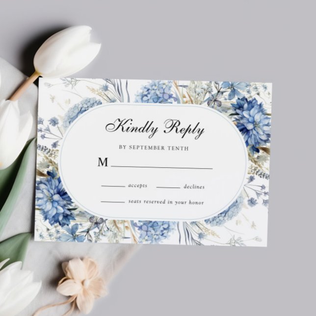 Elegant Blue Wildflowers Watercolor Floral Wedding RSVP Card (Creator Uploaded)