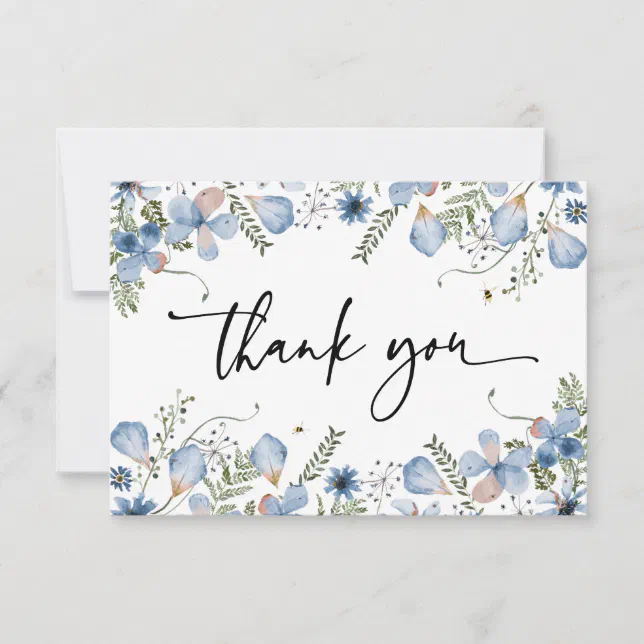 Elegant Blue Wildflowers Watercolor Thank You Card | Zazzle