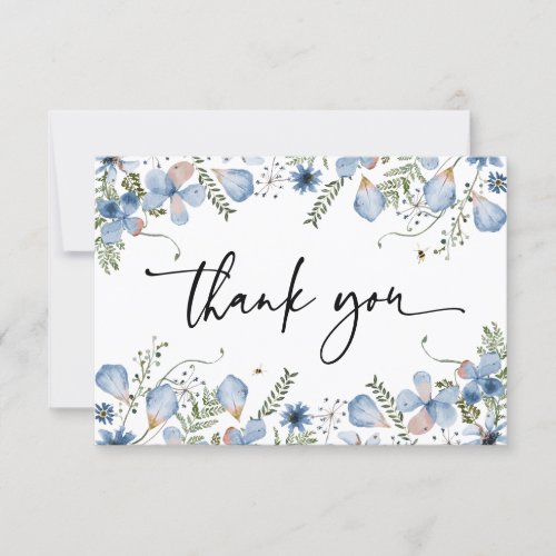 Elegant Blue Wildflowers Watercolor Thank You Card