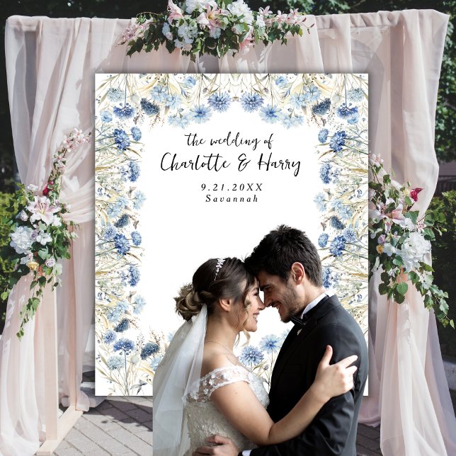 Elegant Blue Wildflowers Wedding Photo  Backdrop (Creator Uploaded)