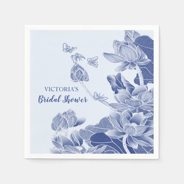Elegant Blue Willow Chinoiserie Chic Bridal Shower Napkins (Front)