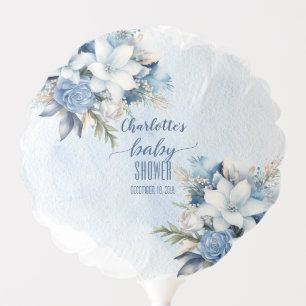 Elegant Blue Winter Floral Boy Baby Shower Balloon