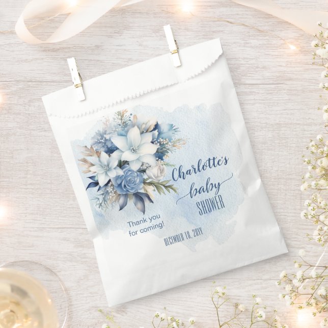Elegant Blue Winter Floral Boy Baby Shower Favor Bag (Clipped)