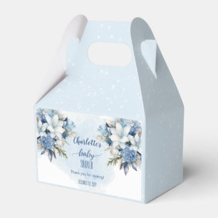 Elegant Blue Winter Floral Boy Baby Shower Favor Boxes