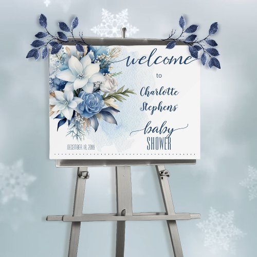 Elegant Blue Winter Floral Boy Baby Shower Foam Board
