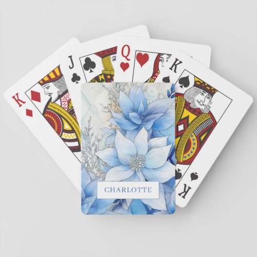 Elegant Blue Winter Floral Poker Cards
