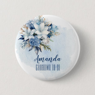 Elegant Blue Winter Floral Shower Dad to Be Button
