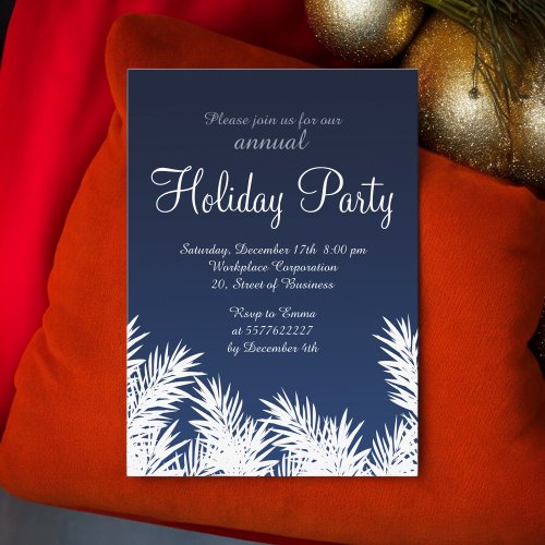 Elegant blue winter pine trees corporate holiday invitation