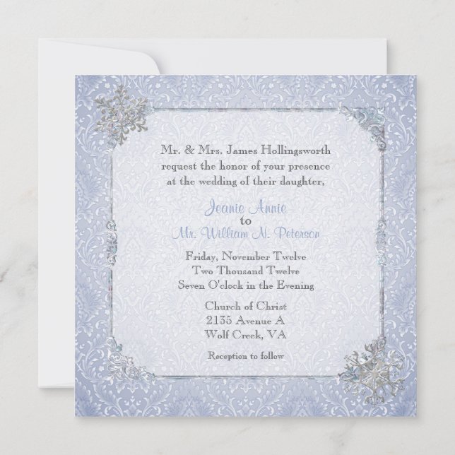 Elegant Blue Winter Snow Wedding Invitation (Back)