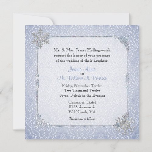 Elegant Blue Winter Snow Wedding Invitation