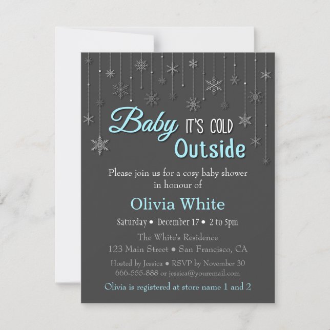 Elegant Blue Winter Snowflake Baby Shower Invitation (Front)