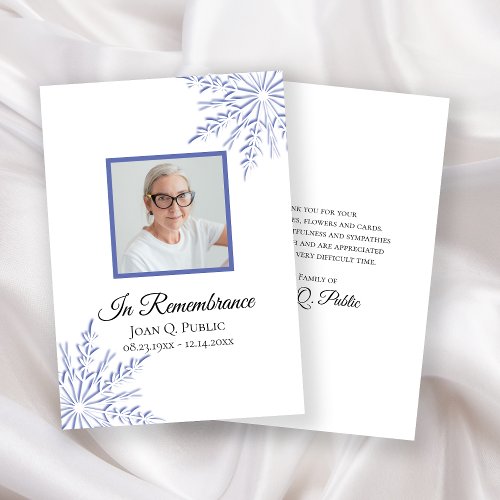 Elegant Blue Winter Snowflake Funeral Sympathy Thank You Card