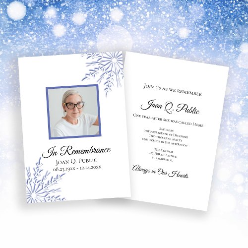 Elegant Blue Winter Snowflakes Death Anniversary Invitation
