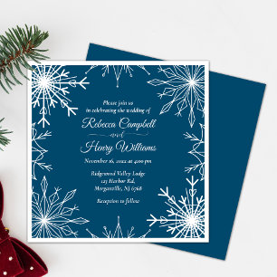 Elegant Blue Winter Snowflakes Wedding Invitation