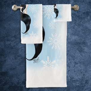 Elegant Blue Winter Sugar Skull Floral Woman Bath Towel Set