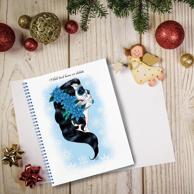 Elegant Blue Winter Sugar Skull Floral Woman Notebook (Creator Uploaded)