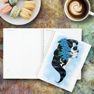 Elegant Blue Winter Sugar Skull Floral Woman Planner
