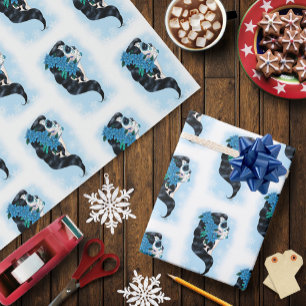 Elegant Blue Winter Sugar Skull Floral Woman Wrapping Paper