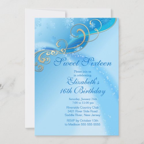 Elegant Blue Winter Sweet Sixteen Birthday Card