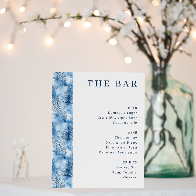 Elegant Blue Winter Tree Menu Foam Board (In Situ (Wedding))