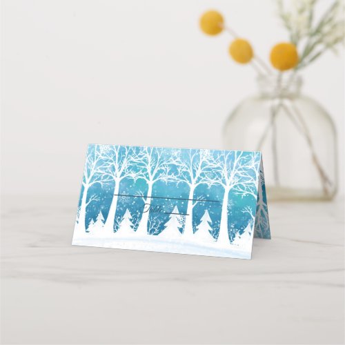 Elegant Blue Winter Wedding design Place Card