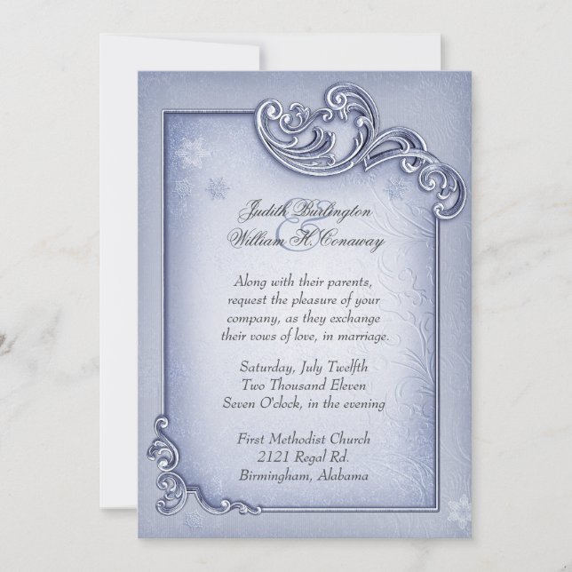 Elegant Blue Winter Wedding Invitation (Front)