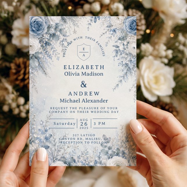 Elegant Blue Winter Wedding Invitation (Creator Uploaded)