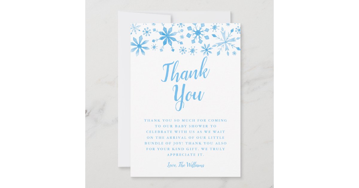 Elegant Blue Winter Wonderland Baby Shower Thank You Card | Zazzle