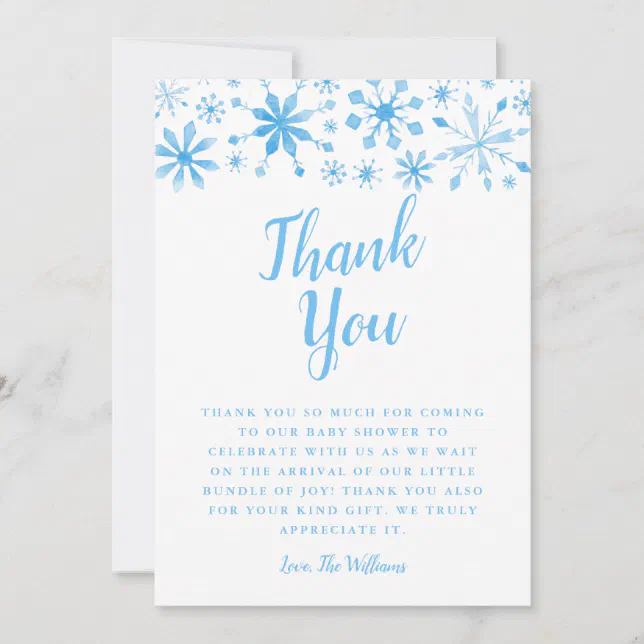 Elegant Blue Winter Wonderland Baby Shower Thank You Card | Zazzle