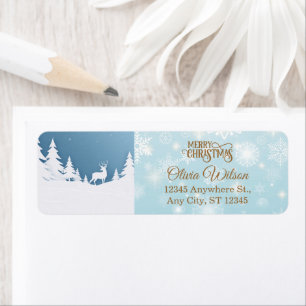 Elegant Blue Winter Wonderland Deer Christmas Label