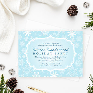 Elegant Blue Winter Wonderland Holiday Party Invitation