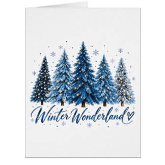Elegant Blue Winter Wonderland Pine Trees Holiday Cards