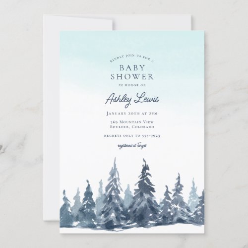 Elegant Blue Winter Woods Baby Shower Invitation