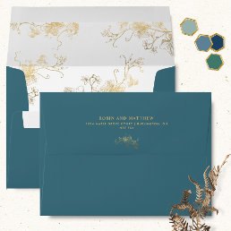 Elegant Blue With Gilded Details Wedding Envelope
